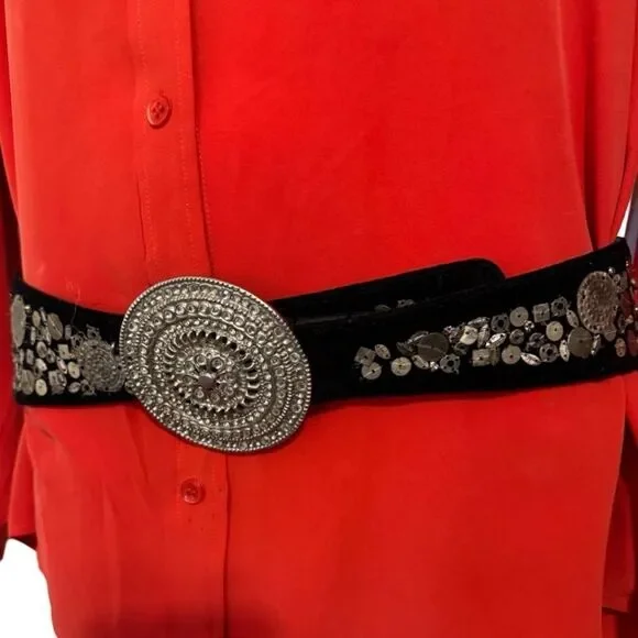 Chicos Leather Velvet Medallion Embellished Belt - Picture 3 of 16